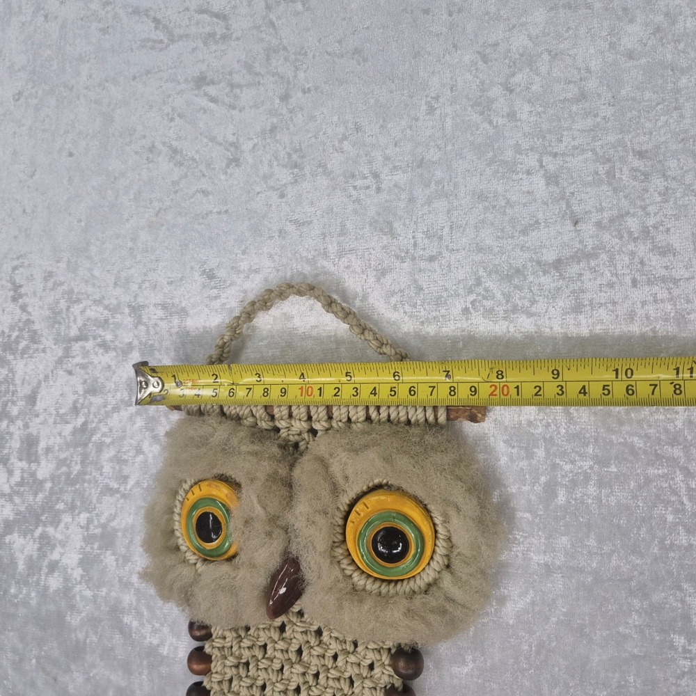 Vintage Macrame Owl Wall Hanging Boho Wood Bead‎ Tassel Decor Beige 17 Inch - Picture 8 of 9